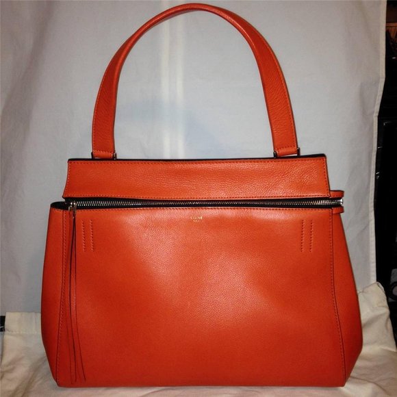 CELINE Edge Medium Leather Tote Shopping Hand Shoulder Bag Shopper Orange Red - Picture 1 of 11